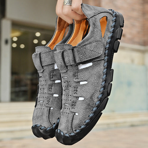 Herren Bequeme Leder-Sandalen mit verstellbarem Klettverschluss Drune