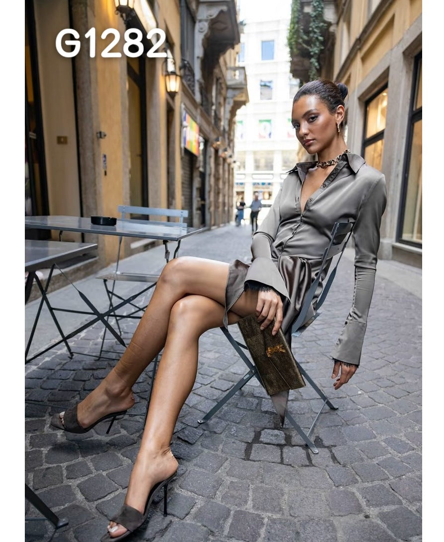 Damen Elegante Corsage-Bluse mit transparenten Ärmeln Drune