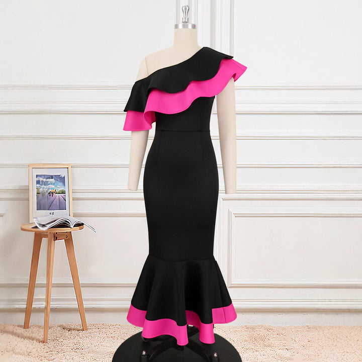 Damen Exquisites schulterfreies Wickelkleid mit voluminösem Rüschensaum Drune