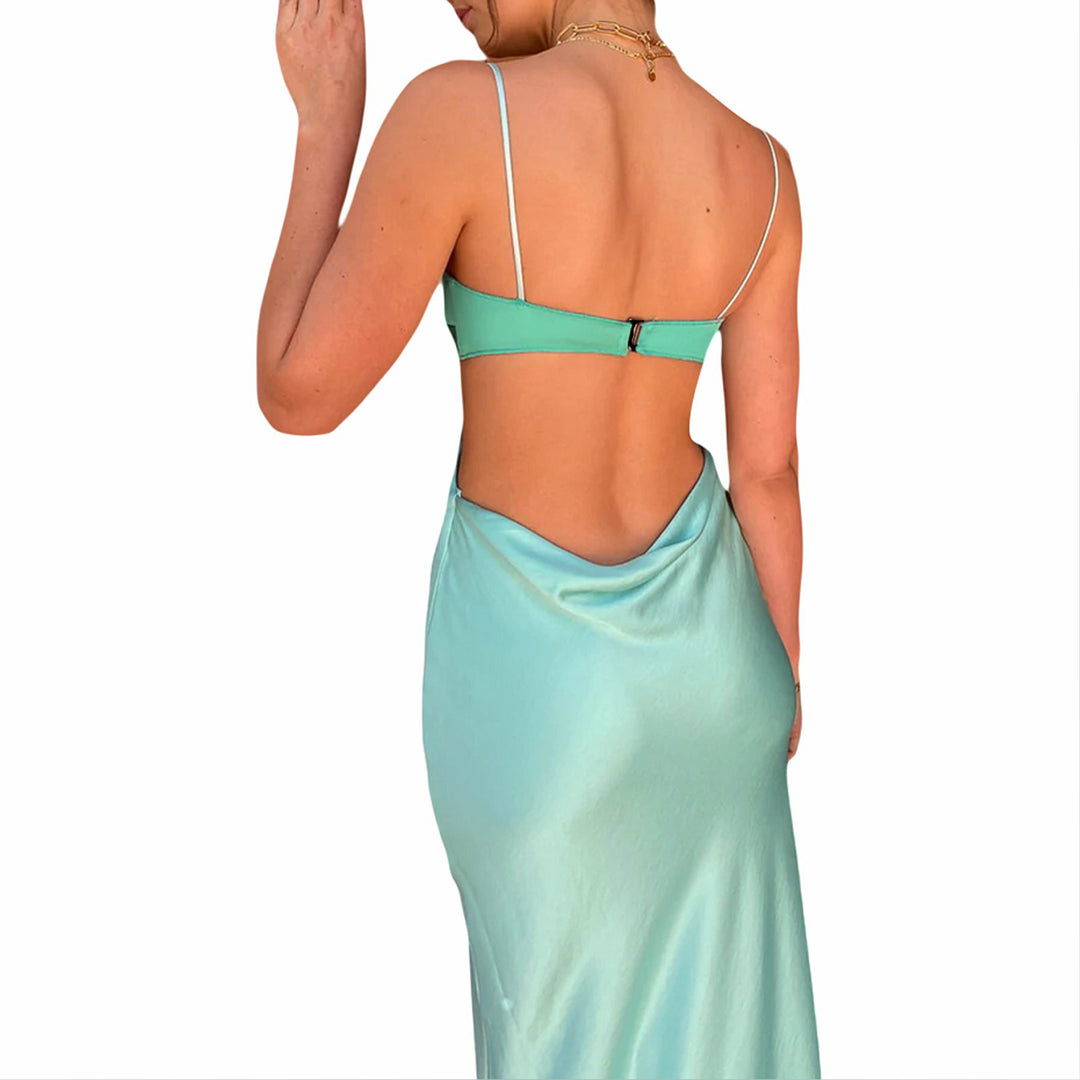 Damen elegantes langes Kleid mit innovativem Cut-Out Design und zarten Spaghettiträgern Drune