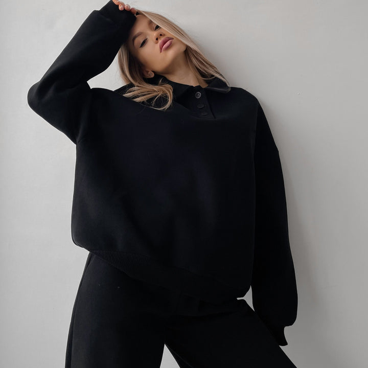 Damen lässiger Hoodie mit Knopfleiste und weit geschnittenen Hosen Drune