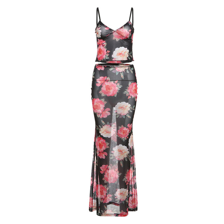 Damen Transparente Maxikleid mit floralem Muster Drune