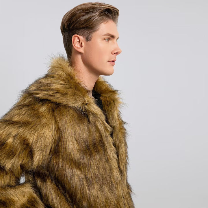 Herren Luxuriöser Kunstfell-Mantel mit voluminösem Kragen Drune