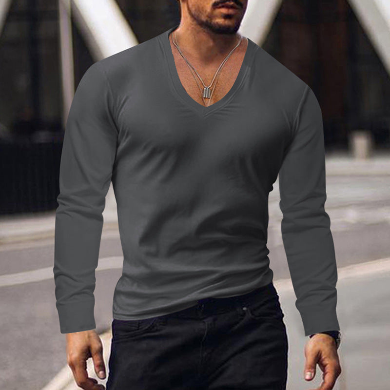 Herren V-Ausschnitt Langarmshirt aus weichem Baumwollmix mit figurbetonter Passform Drune