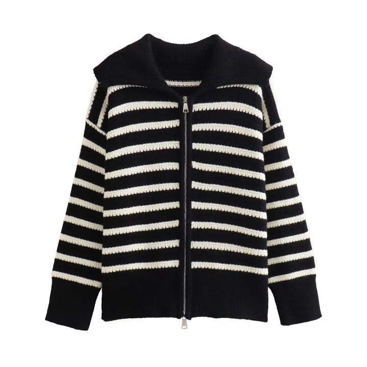 Damen gestreifte Strickjacke mit modernem Reißverschluss Drune