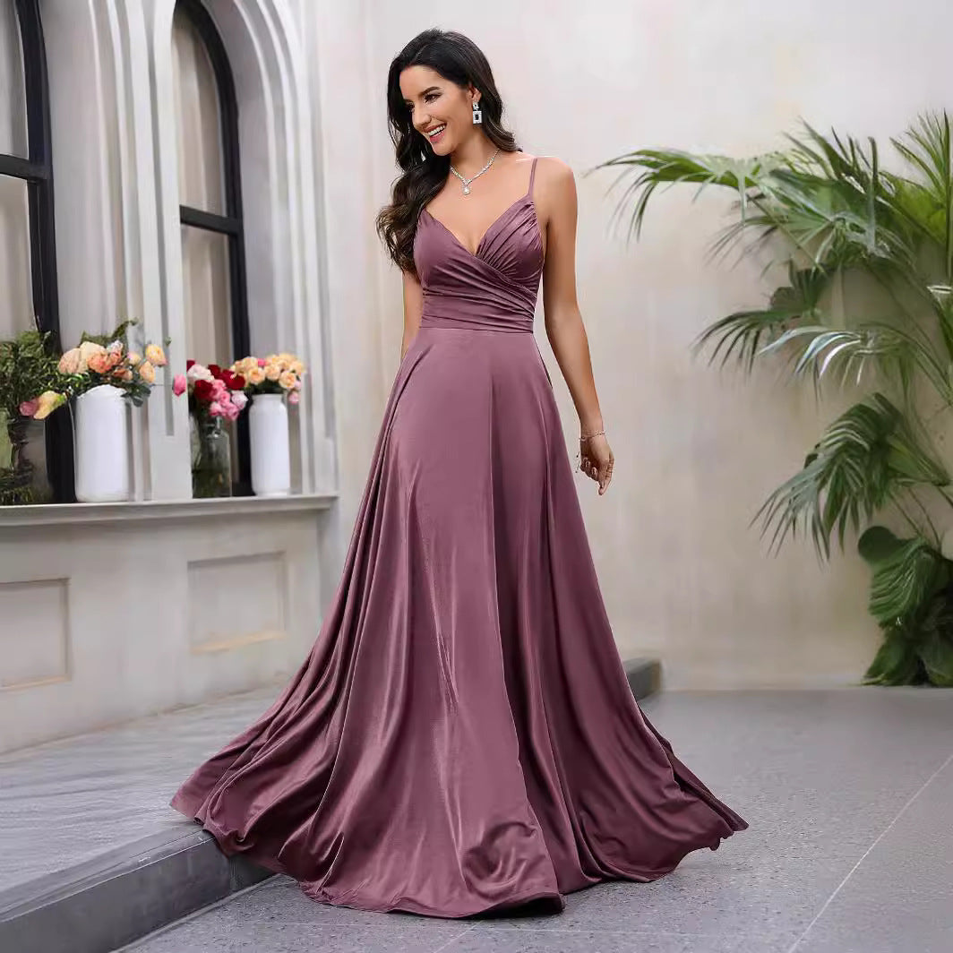 Damen Maxikleid aus fließendem Satin mit eleganter Frontwicklung Drune