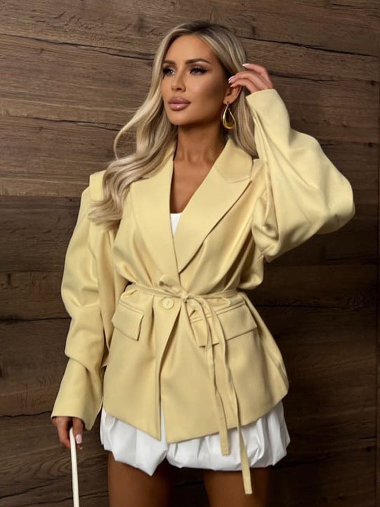Damen elegante oversized Blazerjacke mit Gürteldetail Drune