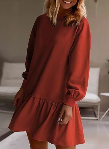 Damen Lässiges Sweatkleid mit voluminösen Ärmeln und Rüschensaum Drune