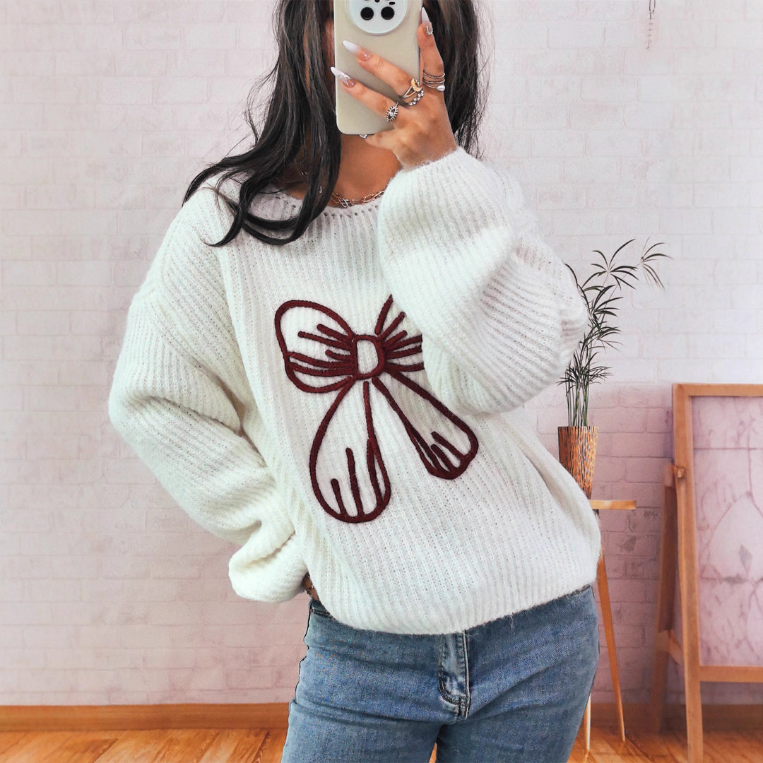 Damen lässiger Pullover mit schickem Schleifendesign Drune