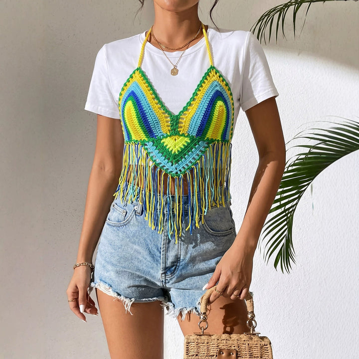 Damen gehäkeltes Crop-Top mit Fransen Drune