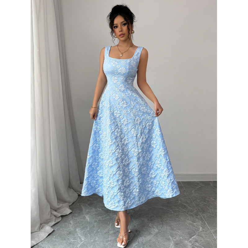 Damen Elegantes Maxikleid mit floralem Stickdesign und A-Linien Schnitt Drune