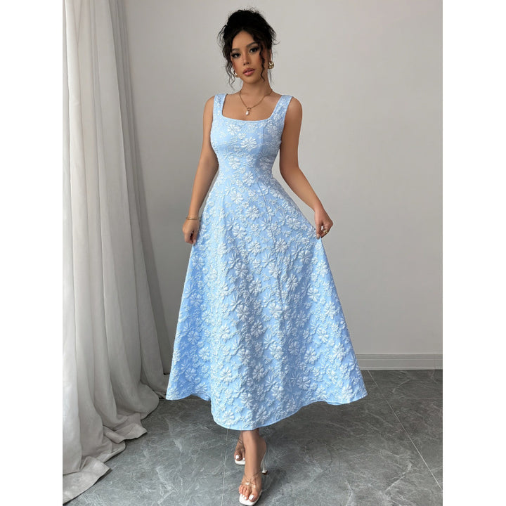 Damen Elegantes Maxikleid mit floralem Stickdesign und A-Linien Schnitt Drune