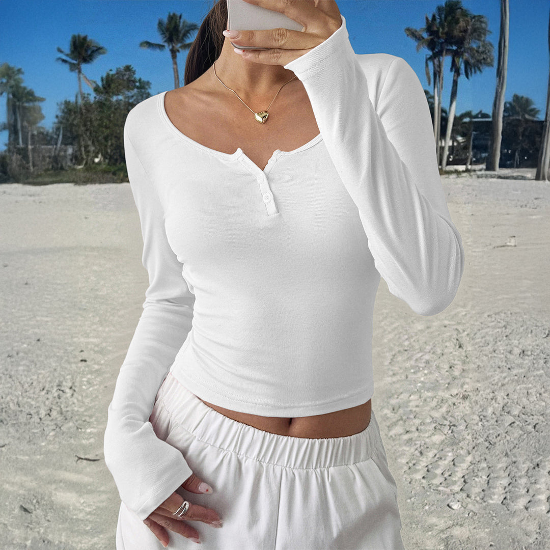 Damen Langarmshirt mit Knopfdetail und lässigem Schnitt Drune