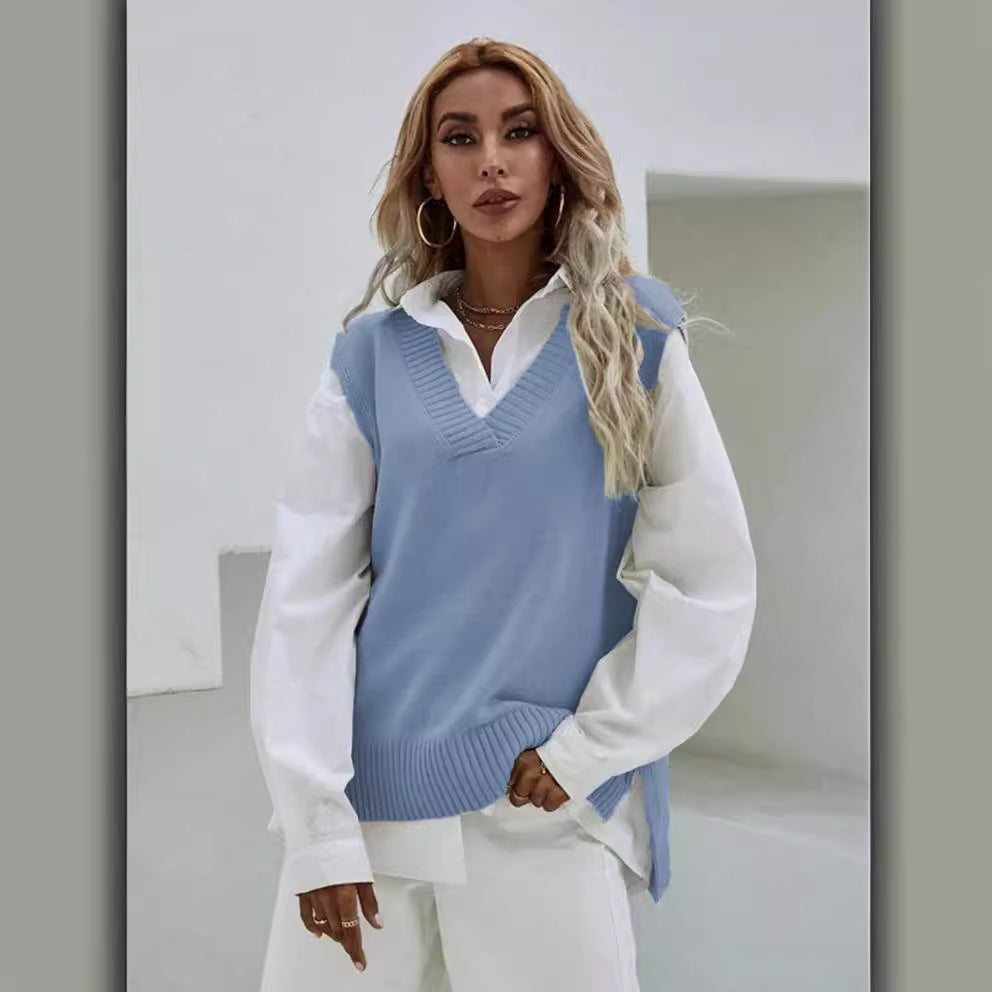 Damen Strickpullover mit V-Ausschnitt und lässigem Schnitt Drune