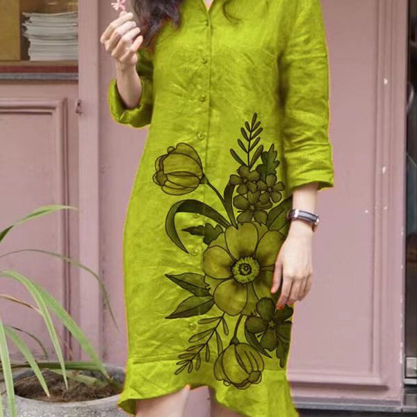 Damen Hemdblusenkleid mit floralen Motiven und tailliertem Schnitt Drune
