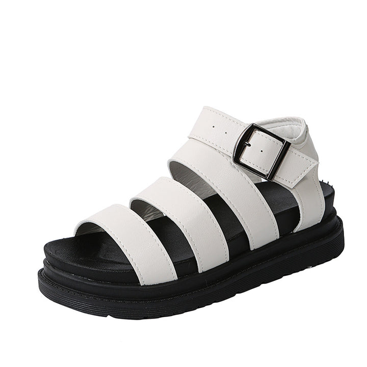 Damen  komfortable Gladiator‑Sandale mit extra gedämpftem Komfortfußbett, vier breiten Riemen und verstellbarer Metallschnalle Drune
