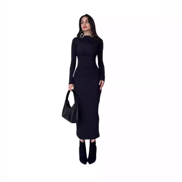 Damen nan gerafftes Maxikleid mit asymmetrischem Ausschnitt und taillierter Silhouette Drune