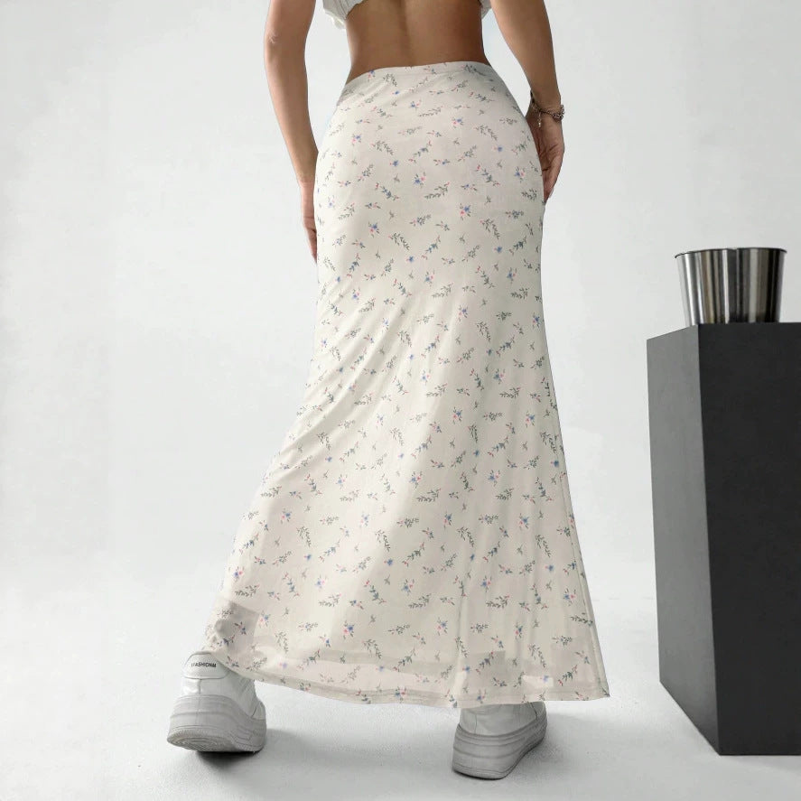 Damen Maxirock mit floralem Print und eleganter Transparenz Drune