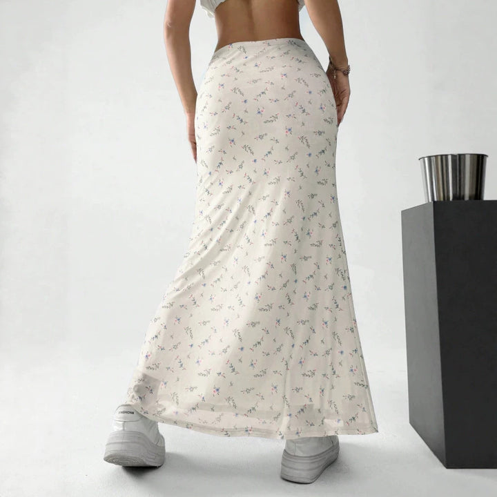 Damen Maxirock mit floralem Print und eleganter Transparenz Drune