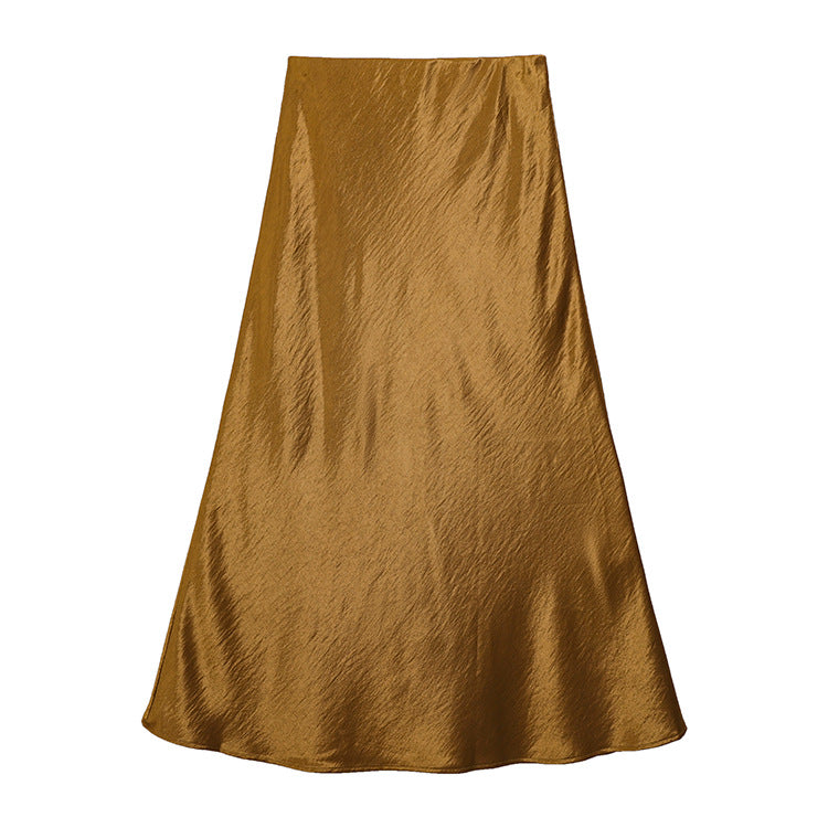 Damen nan eleganter Midirock aus Satin mit A-Linie und nahtlosem Bund Drune