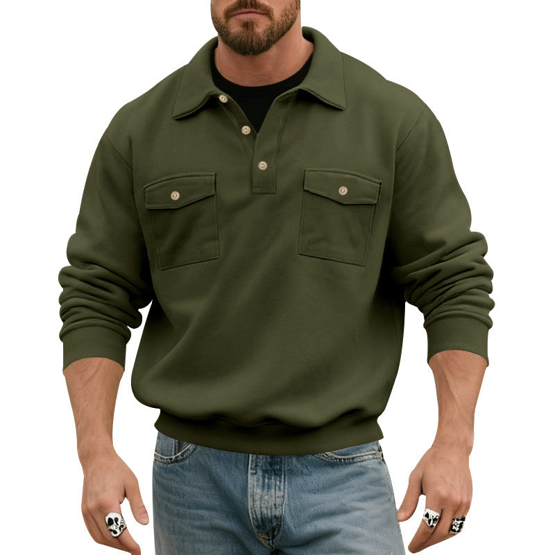 Herren Sweatshirt mit doppelten Brusttaschen und modernem Kragen Drune