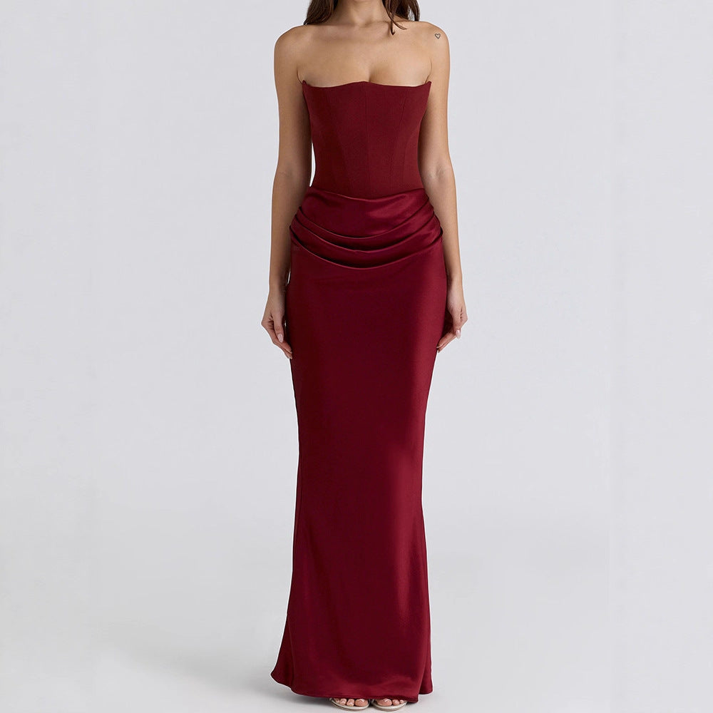 Damen Elegantes Abendkleid mit strukturiertem Corsage-Oberteil und fließendem Rock Drune