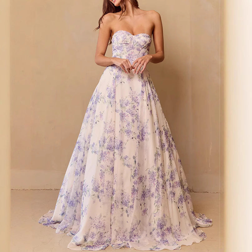 Damen Hochzeitskleid mit Sweetheart-Ausschnitt und floralem Chiffon-Design Drune