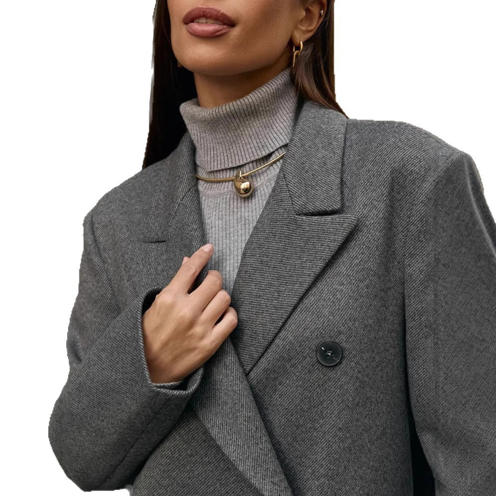 Damen Eleganter Doppelreiher-Mantel mit strukturierten Details Drune