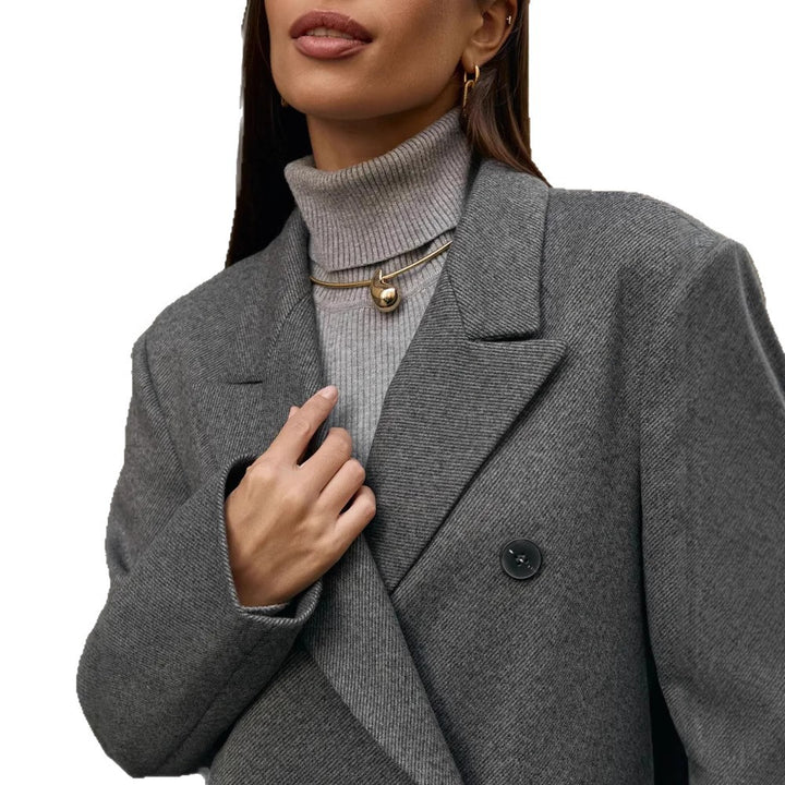 Damen Eleganter Doppelreiher-Mantel mit strukturierten Details Drune
