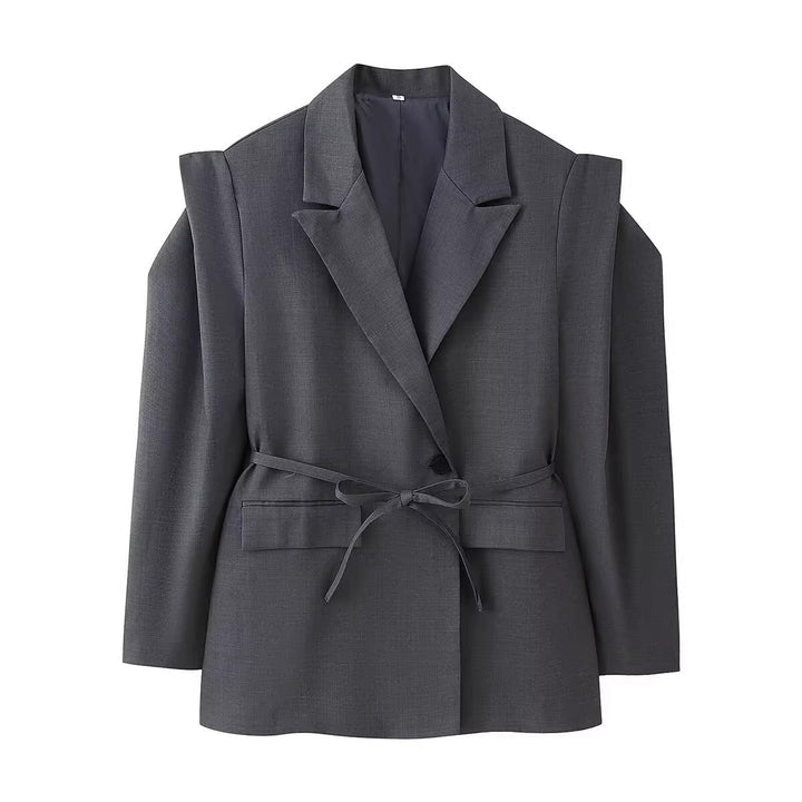Damen modische Blazerjacke mit Bindegürtel Drune