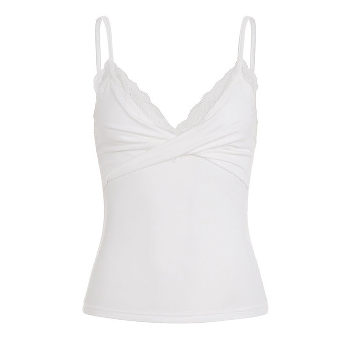 Damen Spaghetti-Top mit Spitzenborte und Wickeldesign Drune