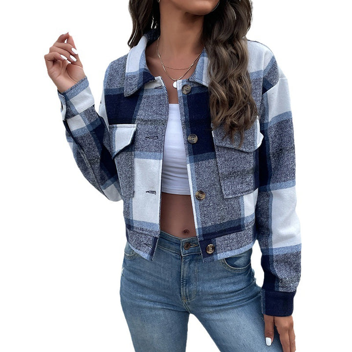 Damen cropped Karo-Jacke mit praktischen Taschen und modischen Details Drune