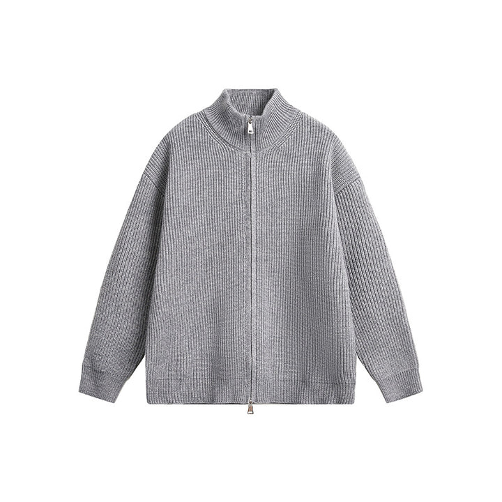 Herren Grobstrickjacke mit hohem Kragen und durchgehendem Reißverschluss Drune