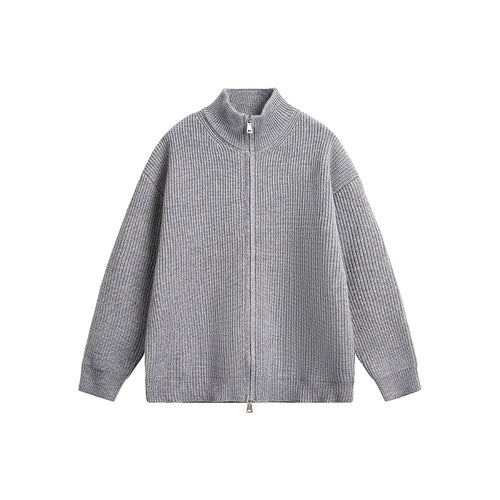 Herren Grobstrickjacke mit hohem Kragen und durchgehendem Reißverschluss Drune