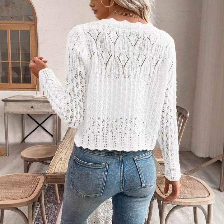 Damen Strickjacke mit einzigartiger Häkelstruktur und knopflosem Design Drune