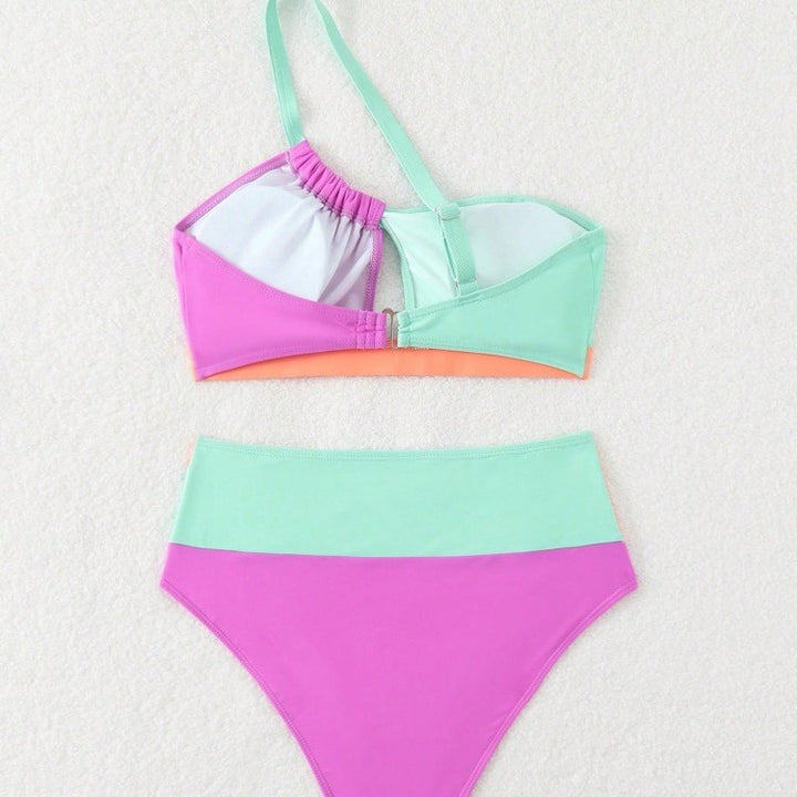 Damen Bikiniset mit asymmetrischem Schnitt und hohem Bund Drune