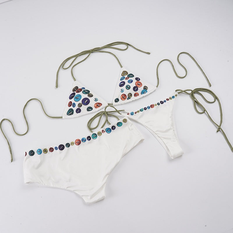 Damen Buntes Triangel-Bikini-Set mit verstellbaren Bändern und einzigartigem Motiv Drune