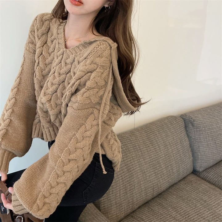 Damen Grobstrick-Poncho mit Kapuze und zeitgemäßem Design Drune