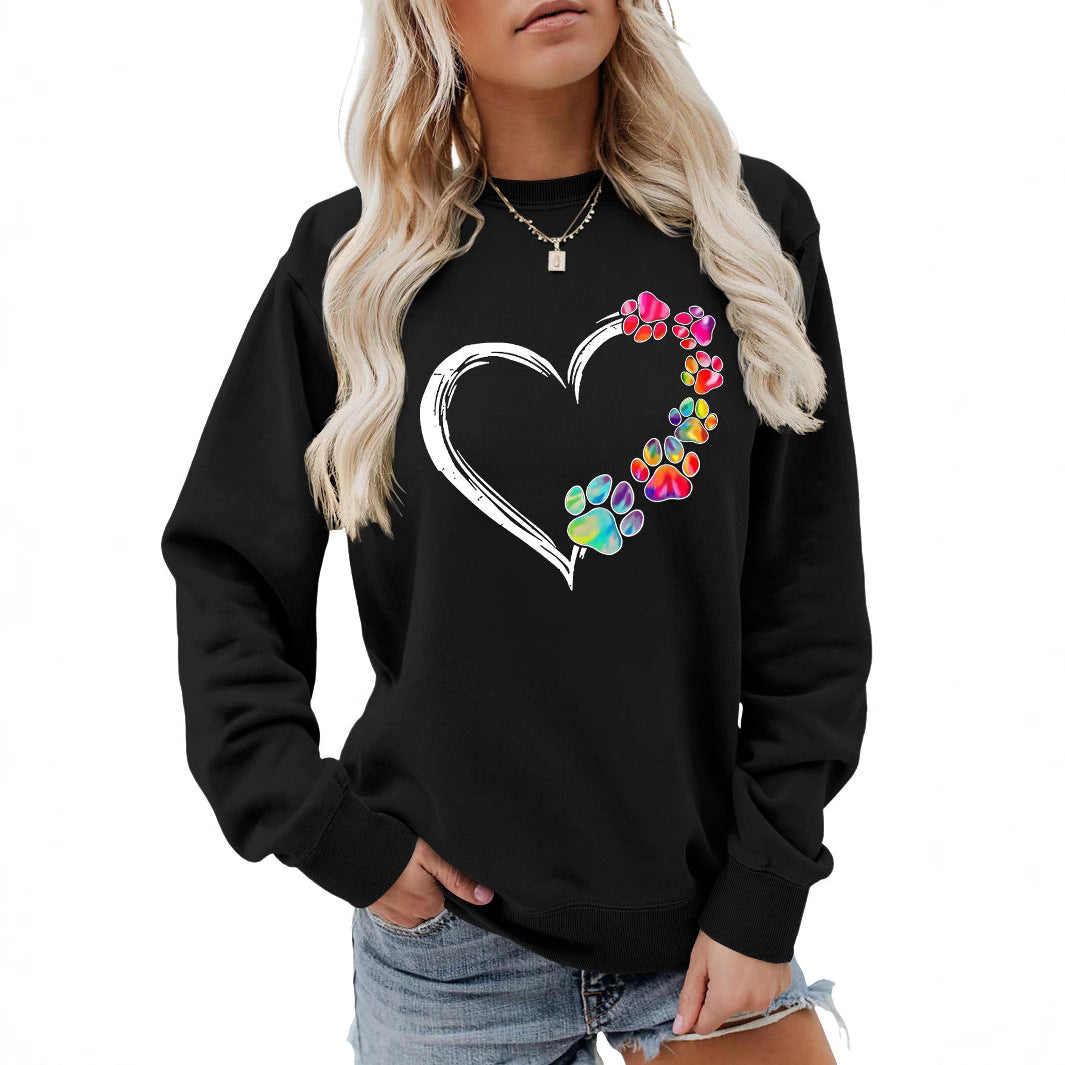 Damen Sweatshirt mit kreativem Pfotenherz-Design Drune