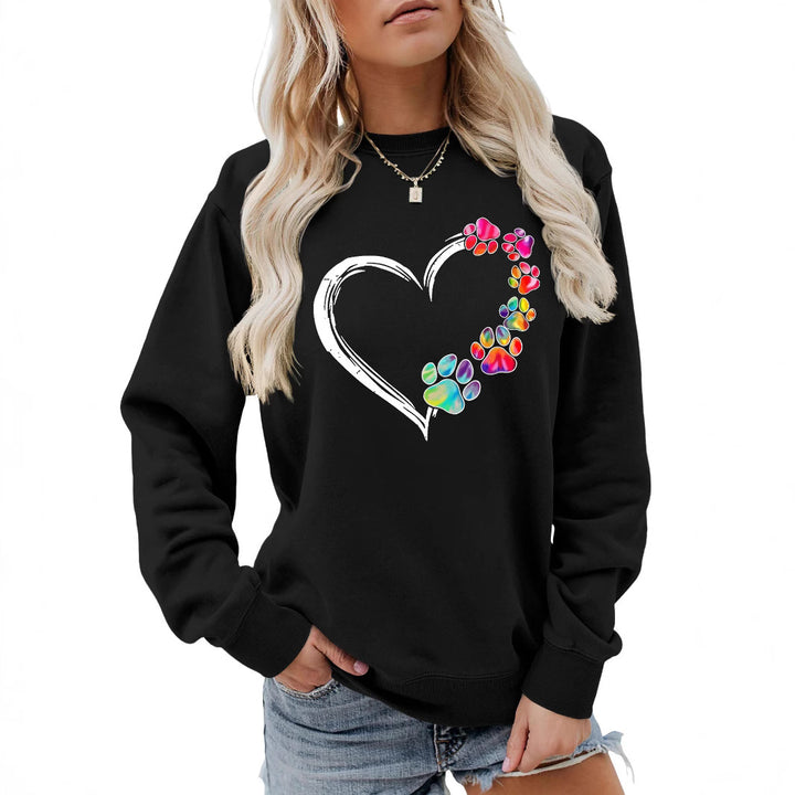 Damen Sweatshirt mit kreativem Pfotenherz-Design Drune