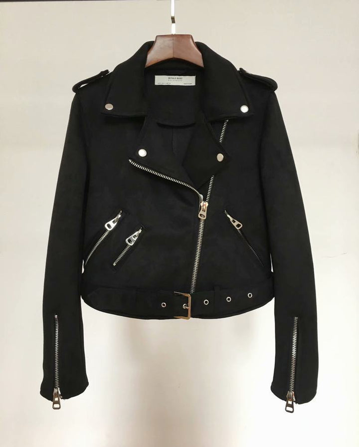 Damen Bikerjacke aus hochwertigem Wildlederimitat mit asymmetrischem Reißverschluss Drune