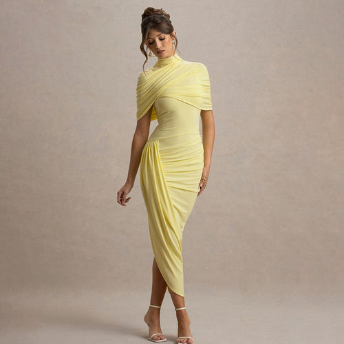 Damen Elegantes Maxi-Kleid mit asymmetrischen Rüschendetails Drune
