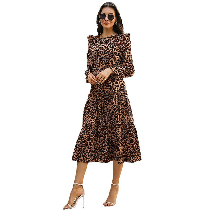 Damen Shirtkleid im tierischen Muster mit voluminösen Ärmeln und asymmetrischem Saum Drune