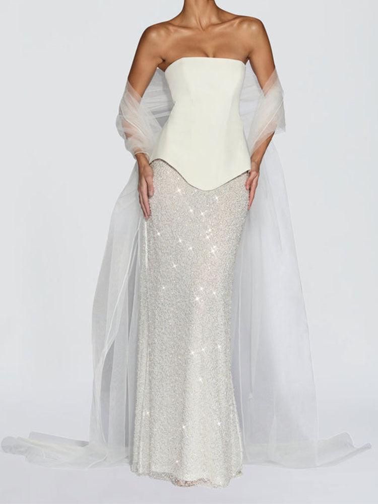 Damen Elegantes Abendkleid mit schimmerndem Oberteil und figurbetontem Rock Drune