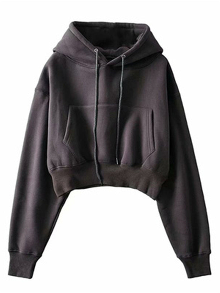 Damen lässiger cropped Hoodie mit Kängurutasche Drune