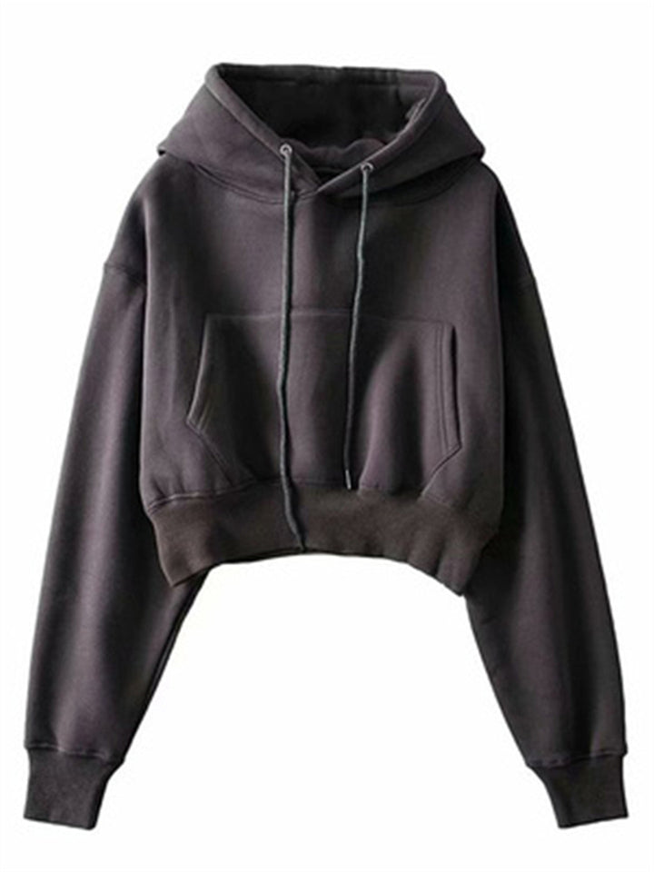 Damen lässiger cropped Hoodie mit Kängurutasche Drune