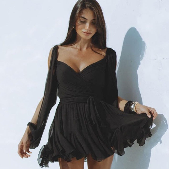 Damen luftiges Strandkleid mit asymmetrischem Chiffon und taillierter Silhouette Drune