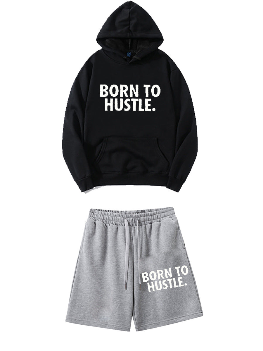Damen Sportliches Hoodie und Shorts Set mit motivierendem Schriftzug Drune
