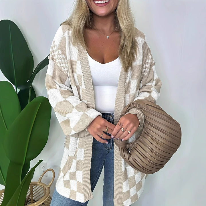 Damen Oversize Strickjacke mit Karomuster Drune