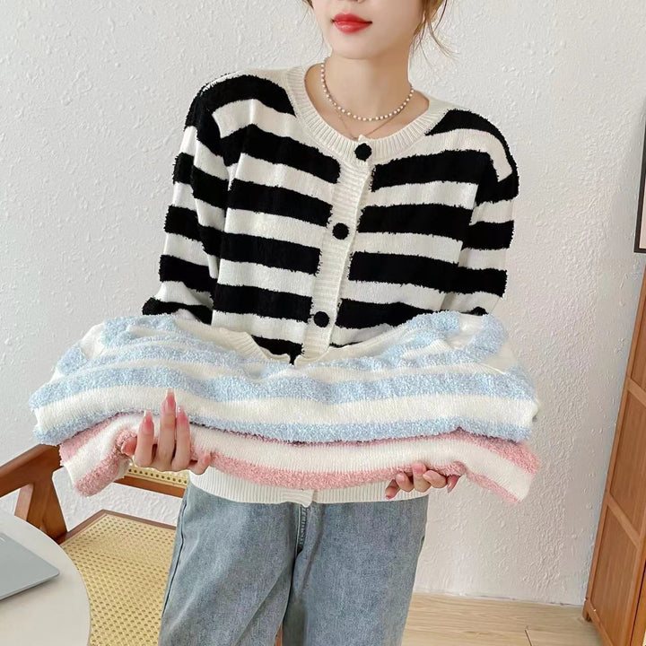 Damen Kuschelige Strickjacke mit maritimen Streifen Drune